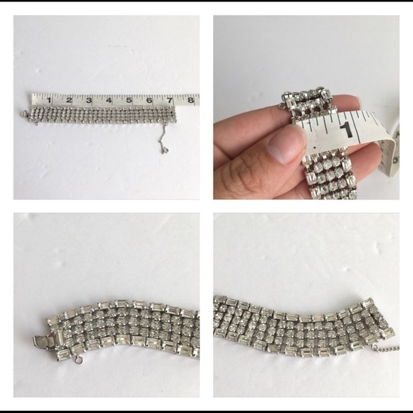 Vintage Rhinestone Bracelet Wide Runway Piece Festive Holiday Cocktail Party - Picture 9 of 9